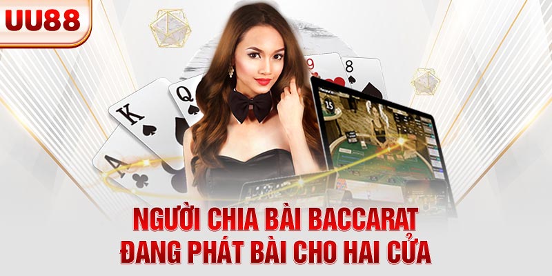 Người chia bài baccarat đang phát bài cho hai cửa Người chia bài baccarat đang phát bài cho hai cửa